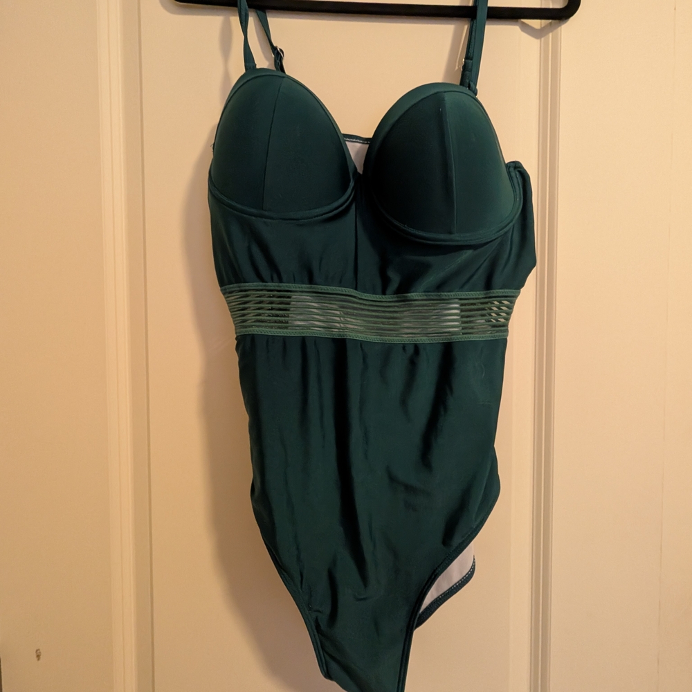 SHEIN Green One-Piece Swimsuit with Bustier Design